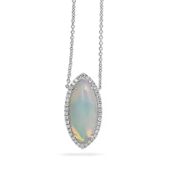 14ct White Gold Marquise Opal Diamond Halo Necklace