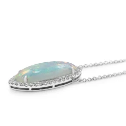 14ct White Gold Marquise Opal Diamond Halo Necklace