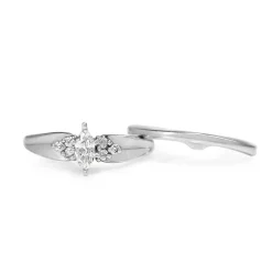 14ct White Gold Marquise Ring With Matching 10ct White Gold Band - Ring Set