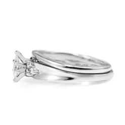 14ct White Gold Marquise Ring With Matching 10ct White Gold Band - Ring Set