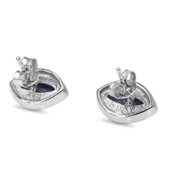 18ct White Gold Marquise Shaped Diamond and Cabochon Tanzanite Stud Earrings