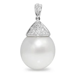 18ct White Gold 15mm South Sea Pearl and Diamond Necklace
