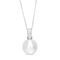 18ct White Gold 15.5mm South Sea Pearl and Diamond Necklace
