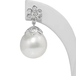 18ct White Gold 14mm South Sea Diamond Pearl Earrings