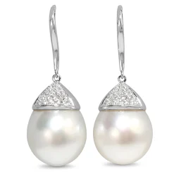 18ct White Gold 14mm South Sea Pearl and Diamond Earrings