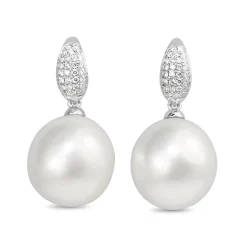 18ct White Gold 14.5mm South Sea Pearl and Diamond Earrings