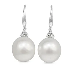 18ct White Gold 14mm South Sea Pearl Diamond Drop Earrings
