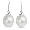 18ct White Gold 15mm South Sea Pearl and Diamond Drop Earrings