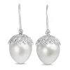 18ct White Gold 12mm South Sea Pearl and Diamond Acorn Earrings