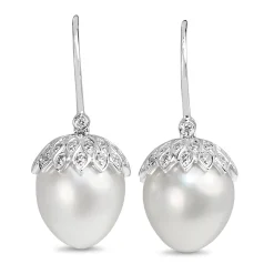 18ct White Gold 12mm South Sea Pearl and Diamond Acorn Earrings