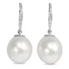 18ct White Gold 14mm South Sea Pearl and Diamond Drop Earrings