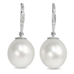 18ct White Gold 14mm South Sea Pearl and Diamond Drop Earrings