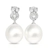 18ct White Gold 13mm South Sea Pearl and Diamond Deco Style Drop Earrings