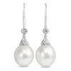 18ct White Gold 12mm South Sea Pearl and Diamond Deco Style Drop Earrings
