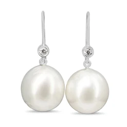 18ct White Gold 14mm South Sea Pearl and Diamond Earrings