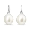 18ct White Gold 13mm South Sea Pearl and Diamond Earrings on French Style Hook
