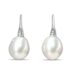 18ct White Gold 12mm South Sea Pearl and Diamond Earrings