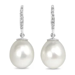 18ct White Gold 13mm South Sea Pearl and Diamond Drop Earrings