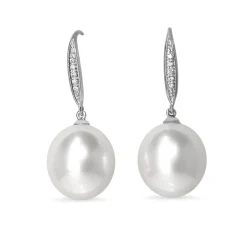 18ct White Gold 13mm South Sea Pearl and Diamond Earrings