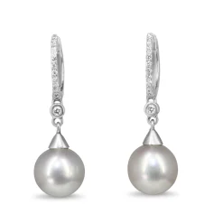 9ct White Gold 10mm South Sea Diamond Pearl Earrings