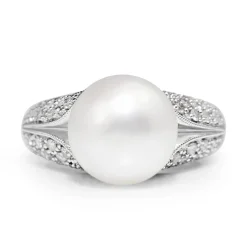 14ct White Gold 11mm South Sea Pearl and Diamond Ring