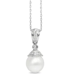 14ct White Gold 10mm South Sea Pearl and Diamond Pendant