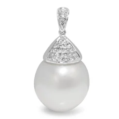 18ct White Gold 15mm South Sea Pearl and Diamond Necklace