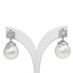 18ct White Gold 14mm South Sea Diamond Pearl Earrings