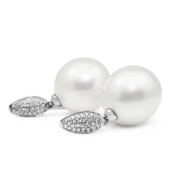 18ct White Gold 14.5mm South Sea Pearl and Diamond Earrings