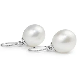18ct White Gold 15mm South Sea Pearl and Diamond Drop Earrings