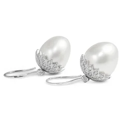 18ct White Gold 12mm South Sea Pearl and Diamond Acorn Earrings