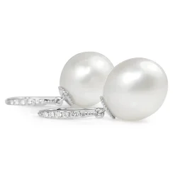 18ct White Gold 14mm South Sea Pearl and Diamond Drop Earrings