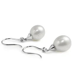 18ct White Gold 12mm South Sea Pearl and Diamond Deco Style Drop Earrings