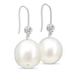18ct White Gold 14mm South Sea Pearl and Diamond Earrings