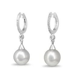 9ct White Gold 10mm South Sea Diamond Pearl Earrings