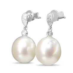 18ct White Gold 11mm South Sea Pearl and Diamond Drop Earrings