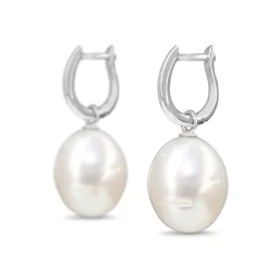 9ct White Gold 12.8mm South Sea Pearl Hoop Earrings