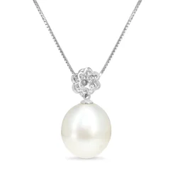 18ct White Gold 13.5mm South Sea Pearl and Diamond Daisy Style Necklace