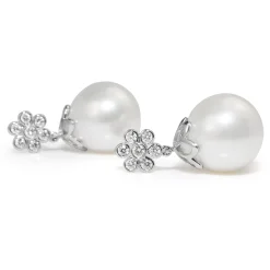 18ct White Gold 14mm South Sea Diamond Pearl Earrings