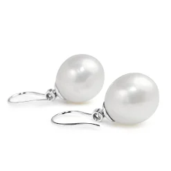 18ct White Gold 15mm South Sea Pearl and Diamond Drop Earrings