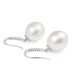 18ct White Gold 14mm South Sea Pearl and Diamond Drop Earrings