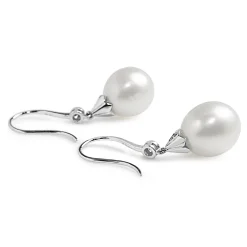 18ct White Gold 12mm South Sea Pearl and Diamond Deco Style Drop Earrings