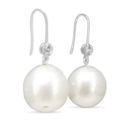 18ct White Gold 14mm South Sea Pearl and Diamond Earrings
