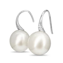 18ct White Gold 13mm South Sea Pearl and Diamond Earrings on French Style Hook