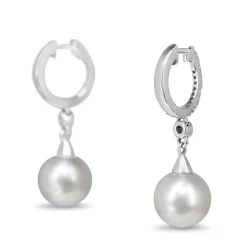 9ct White Gold 10mm South Sea Diamond Pearl Earrings
