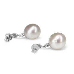 18ct White Gold 11mm South Sea Pearl and Diamond Drop Earrings