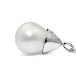 18ct White Gold 19mm South Sea Pearl and Diamond Pendant