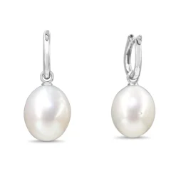 9ct White Gold 12.8mm South Sea Pearl Hoop Earrings
