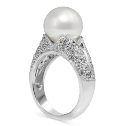 14ct White Gold 11mm South Sea Pearl and Diamond Ring