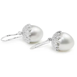 18ct White Gold 12mm South Sea Pearl and Diamond Acorn Earrings